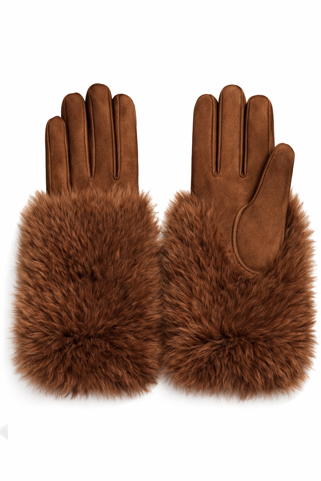 GUANTO TESSUTO CON PELLICCIA,100%PL ,MADE IN PRC   - BROWN
